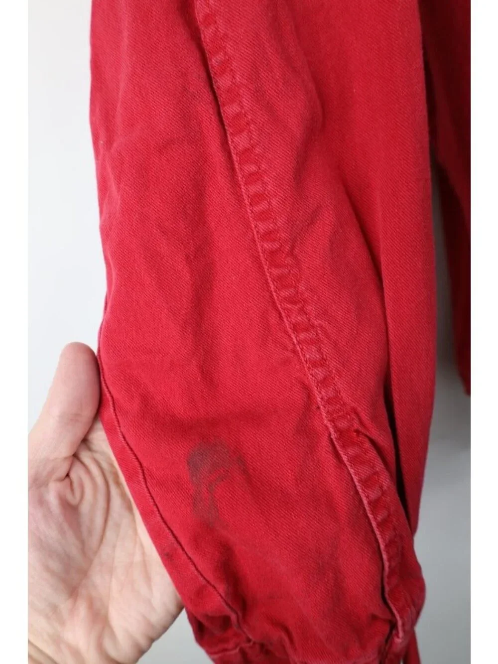 Vintage 90s Levis Mens Medium Distressed Collared Denim Jean Button Shirt Red